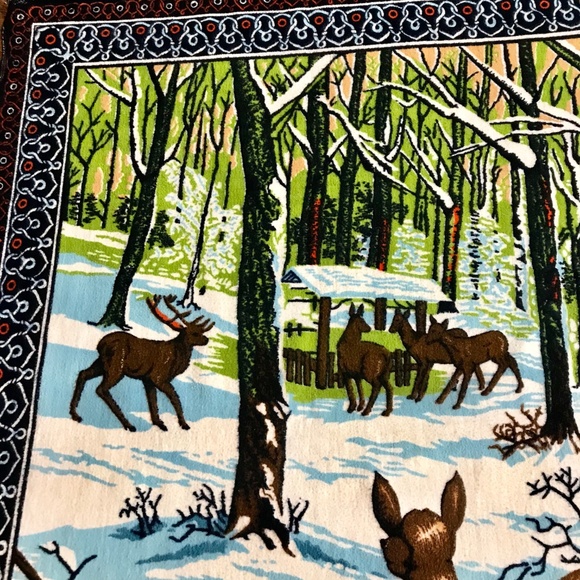 VTG Deer Elk Tapestry Wall Hanging Rug Rustic BOHO - Picture 2 of 7